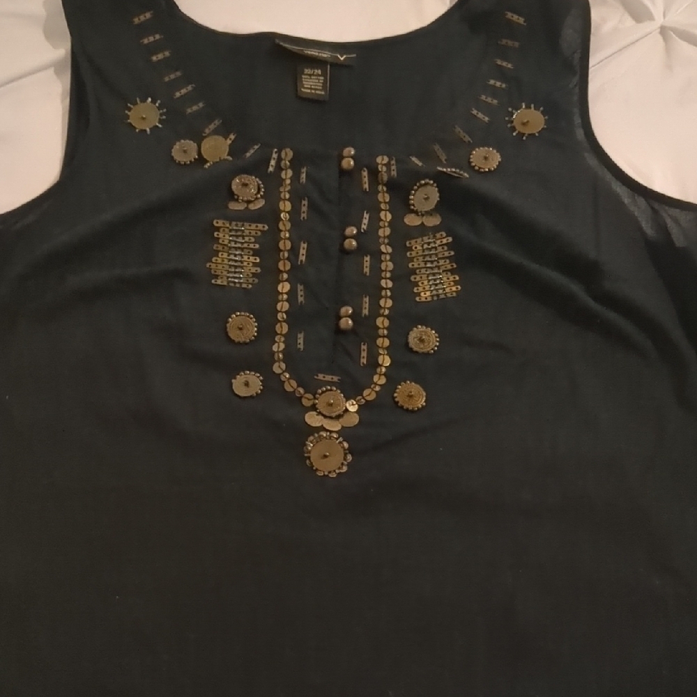 Black Sleeveless Top with Gold Accents